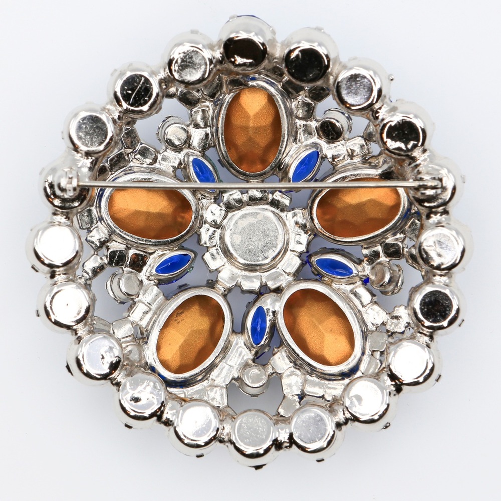 Vintage Juliana D&E Blue Art Glass Rose Rhinestone Brooch Book Piece 1960s - Picture 2 of 3